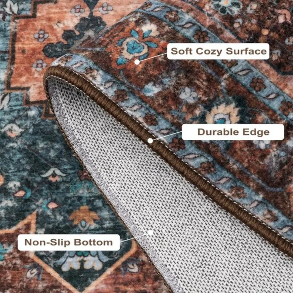 New 5x7 Area Rug, Washable, Non-Slip Vintage Carpet for Living Room & Bedroom